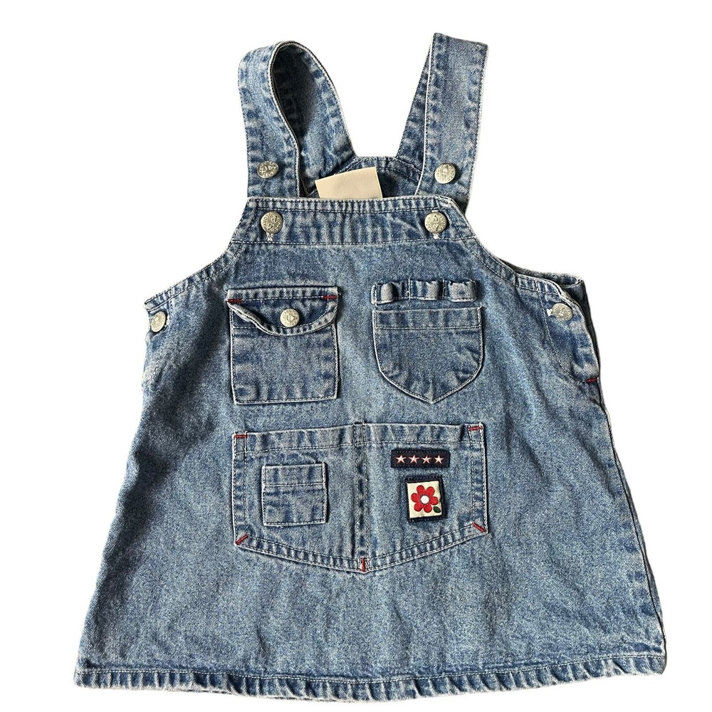Vintage Faded Glory Baby Girl Jean Overall Dress 24 Months